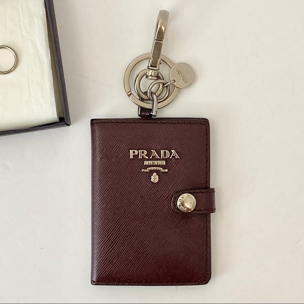 PRADA Saffiano Card Case Key Ring Purple